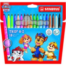 Stabilo Trio A-Z Patrulla Canina Pack de 18 Rotuladores con Diseños de la Patrulla Canina - Punta Fina de Fibra - Trazo 0.7mm -