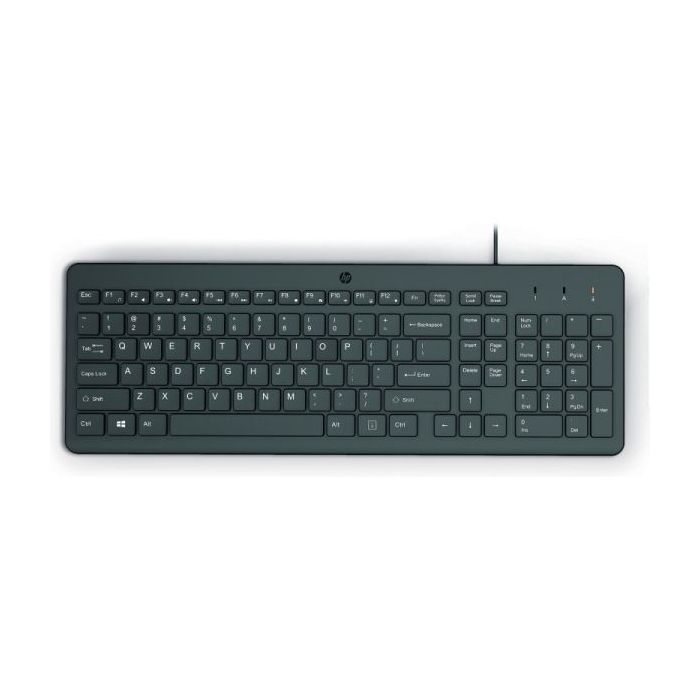 HP 150 Teclado USB - Patas Ajustables - Indicadores LED (Num/Caps) - Fabricado con Plastico Reciclado - Color Negro