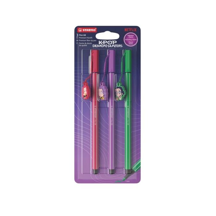 Stabilo Pen 68 K-Pop Demon Hunter Pack con 3 Rotuladores de Punta de Fibra - Trazo de 1mm aprox. - Tinta con Base de Agua - Colo