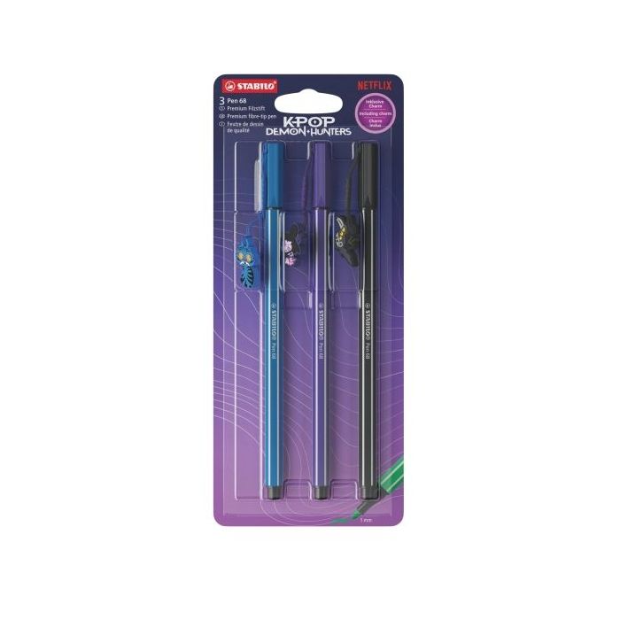 Stabilo Pen 68 K-Pop Demon Hunter Pack con 3 Rotuladores de Punta de Fibra - Trazo de 1mm aprox. - Tinta con Base de Agua - Colo