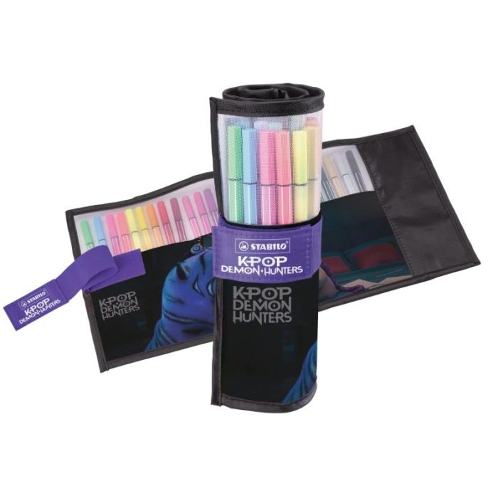 Stabilo Pen 68 K-Pop Demon Hunter Pack Enrollable con 25 Rotuladores de Punta de Fibra - Trazo de 1mm aprox. - Tinta con Base de