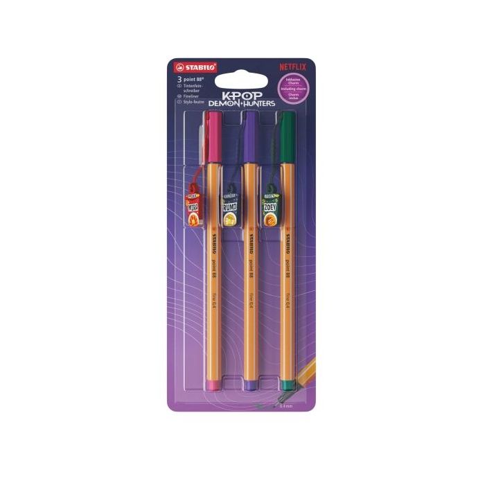 Stabilo Point 88 K-Pop Demon Hunter Pack con 3 Rotuladores de Punta Fina de Fibra - Trazo de 0.4 mm - Tinta con Base de Agua - C