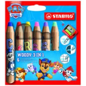 Stabilo Woody 3 en 1 Patrulla Canina Pack de 8 Lapices de Colores con Diseños de la Patrulla Canina + Sacapuntas - Lapiz de Colo