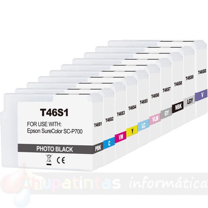 pson T46S-Serie Pack de 10 Cartuchos de Tinta Pigmentada Genéricos: T46S1/T46S2/T46S3/T46S4/T46S5/T46S6/T46S7/T46S8/T46S9/T46SD