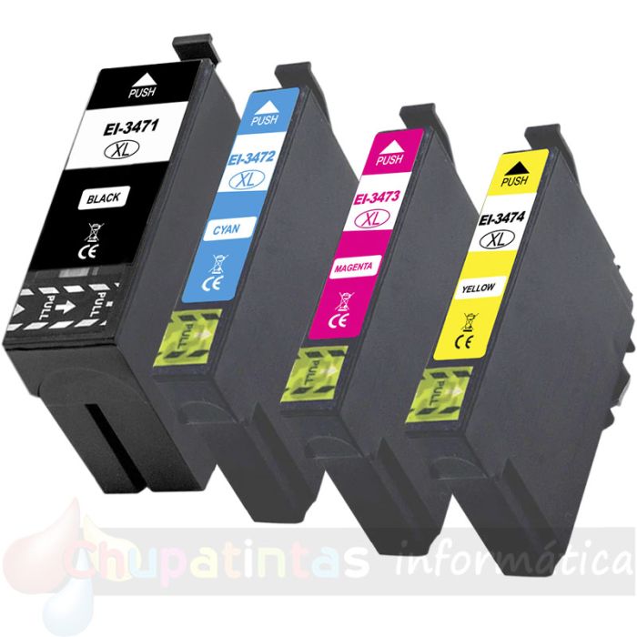 Epson T34XL Pack de 4 Cartuchos de Tinta Genéricos: T3471/T3472/T3473/T3474