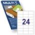 Multi3 Pack de 2.400 Etiquetas Rectangulares Tamaño 64,6x33,8mm - 100 Hojas por 24 Etiquetas - Adhesivo Permanente - Cantos Rect