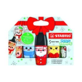 Stabilo Boss Mini Frosty Friends Pack de 5 Marcadores Fluorescentes - Trazo entre 2 y 5mm - Tinta con Base de Agua - Antisecado