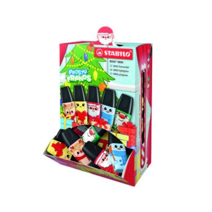 Stabilo Boss Mini Frosty Friends Expositor con 50 Marcadores Fluorescentes - Trazo entre 2 y 5mm - Tinta con Base de Agua - Anti