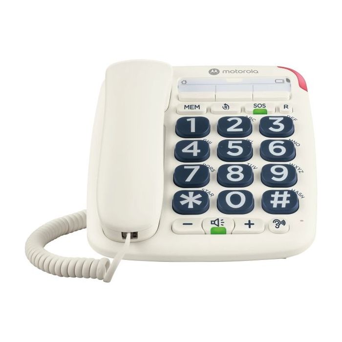 Motorola CT200 Telefono Fijo - Teclas Grandes - Buzon de Voz con Indicador LED - Color Blanco