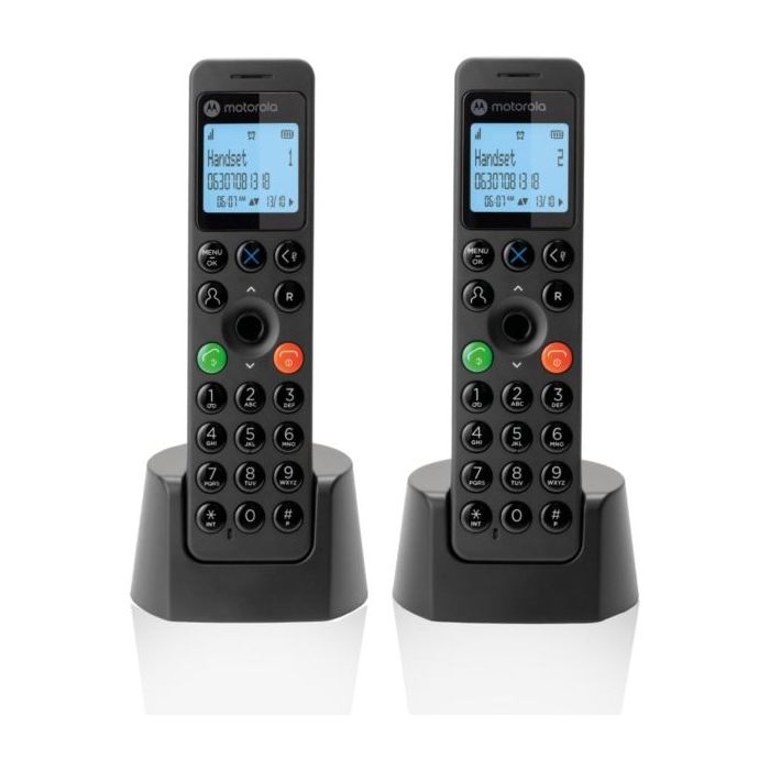 Motorola DOT202 Telefono Inalambrico Dect + 1 Supletorio - Bloqueo Llamadas - Agenda 100 contactos - Color Negro