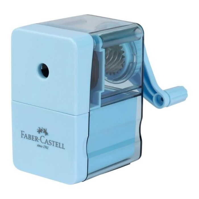 Faber-Castell Sky Blue Afilalapices de Manivela - Para Lapices de hasta 8.4mm Ø - Cuchilla Giratoria de Metal - Color Azul
