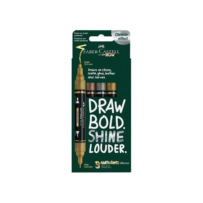 Faber-Castell Multimark Acrylic Pack con 3 Rotuladores Acrilicos Doble Punta - Puntas Redondas de 1mm y 3mm - Tinta Acrilica a B