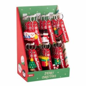Apli Navidad Expositor con 24 Llaveros - 6 Diseños Navideños Diferentes - Ideales para Regalar, Coleccionar, etc...