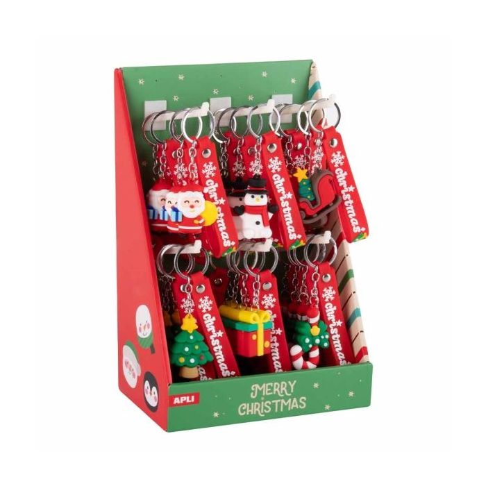 Apli Navidad Expositor con 24 Llaveros - 6 Diseños Navideños Diferentes - Ideales para Regalar, Coleccionar, etc...
