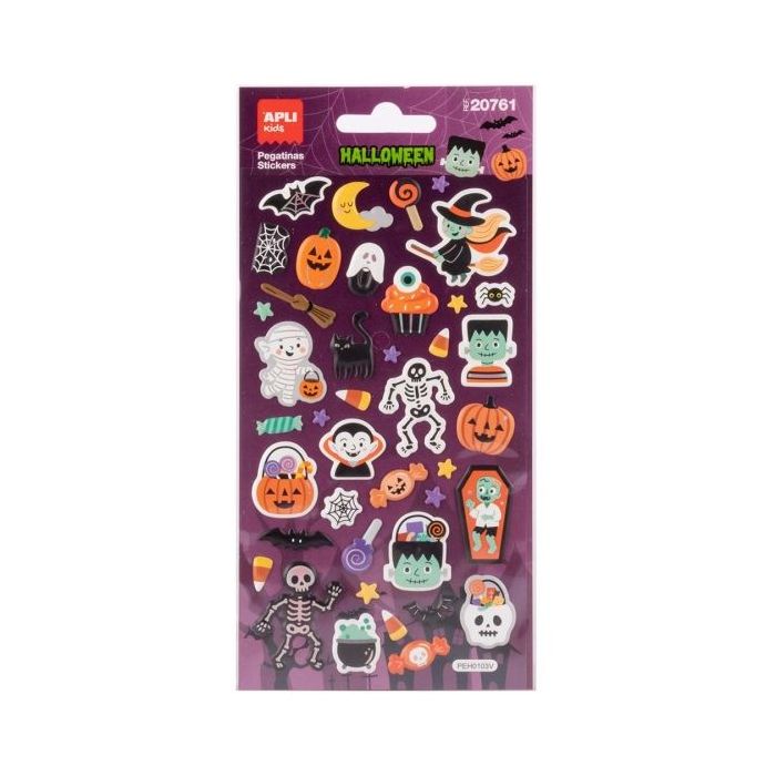 Apli Kids Frankie Pack con 50 Pegatinas de Halloween - Perfectas para Decorar Cuadernos, Agendas, etc...