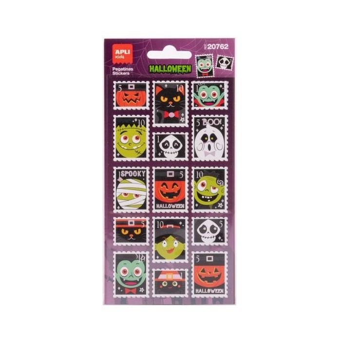 Apli Kids Sellos Pack con 30 Pegatinas de Halloween con Forma de Sello Postal - Perfectas para Decorar Cuadernos, Agendas, etc..
