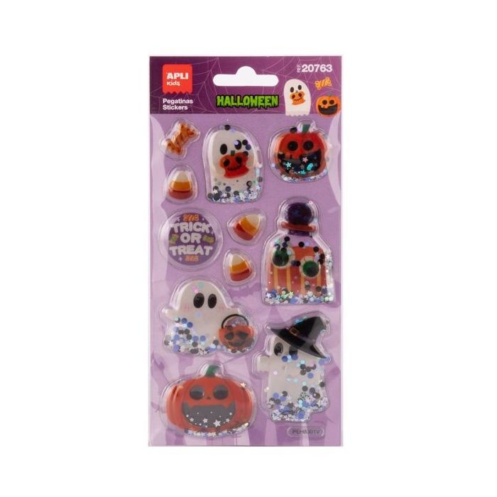 Apli Kids Glitter Movil Pack con 11 Pegatinas de Halloween - Con Efecto Glitter Movil que Aportan Brillo, Color y Movimiento