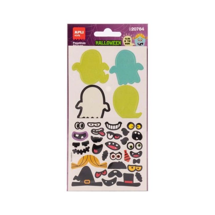 Apli Kids Glow in the Dark Pack con 66 Pegatinas de Halloween - Brillan en la Oscuridad - Destacan por su Increíble Efecto Lumin