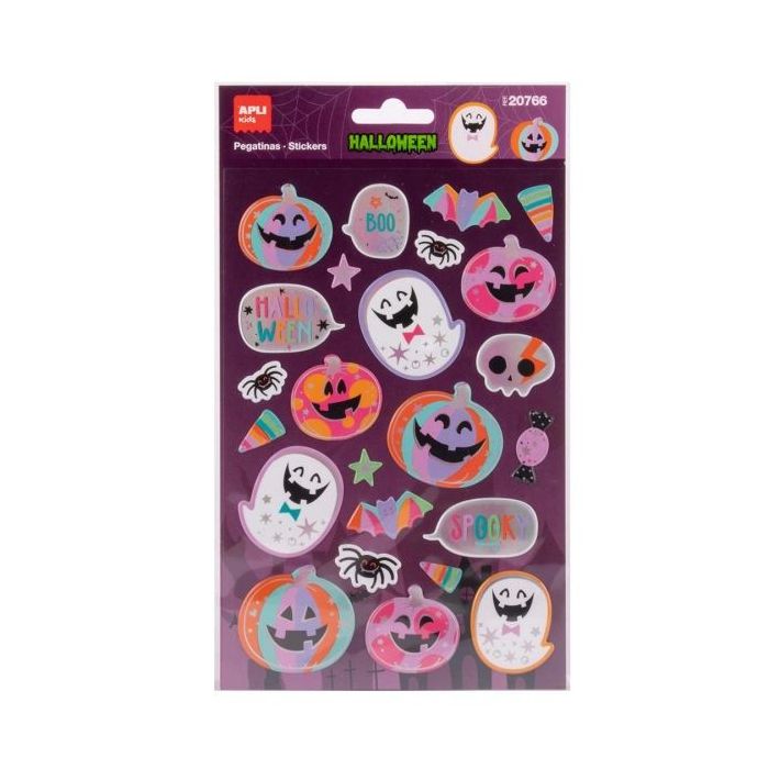 Apli Kids Calabaza Rosa Pack con 24 Pegatinas de Halloween - Perfectas para Decorar Cuadernos, Agendas, etc...
