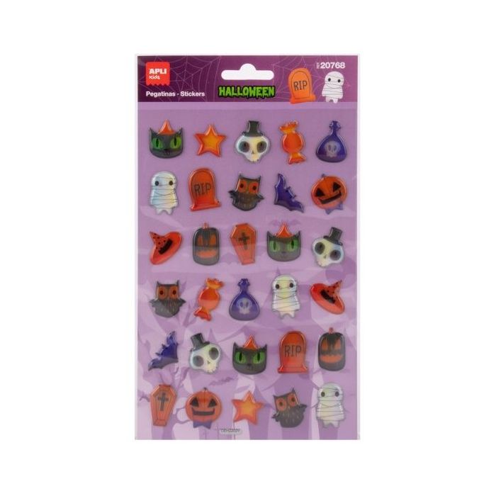 Apli Kids Pop Up Pack con 30 Pegatinas de Halloween con Efecto Volumen - Perfectas para Decorar Cuadernos, Agendas, etc...