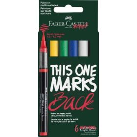 Faber-Castell Multimark Acrylic Brush Pack con 6 Rotuladores Acrilicos Punta Pincel - Trazo de 1 a 6mm - Tinta Acrilica a Base d