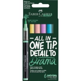 Faber-Castell Multimark Acrylic Brush Pack con 6 Rotuladores Acrilicos Punta Pincel - Trazo de 1 a 6mm - Tinta Acrilica a Base d