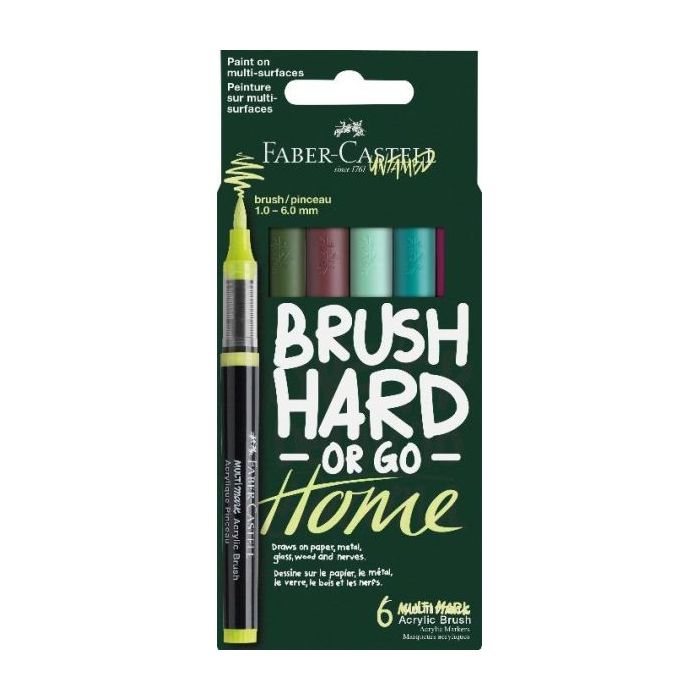 Faber-Castell Multimark Acrylic Brush Pack con 6 Rotuladores Acrilicos Punta Pincel - Trazo de 1 a 6mm - Tinta Acrilica a Base d