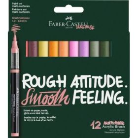 Faber-Castell Multimark Acrylic Brush Cottage Pack con 12 Rotuladores Acrilicos Punta Pincel - Trazo de 1 a 6mm - Tinta Acrilica
