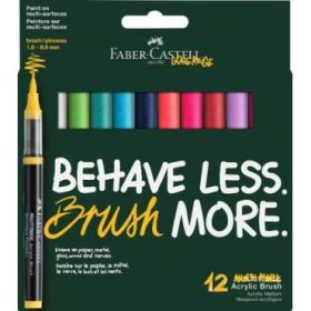 Faber-Castell Multimark Acrylic Brush Dopamin Pack con 12 Rotuladores Acrilicos Punta Pincel - Trazo de 1 a 6mm - Tinta Acrilica