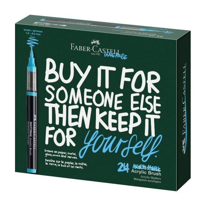 Faber-Castell Multimark Acrylic Brush Caja con 24 Rotuladores Acrilicos Punta Pincel - Trazo de 1 a 6mm - Tinta Acrilica a Base