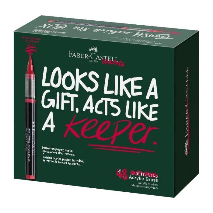 Faber-Castell Multimark Acrylic Brush Caja con 48 Rotuladores Acrilicos Punta Pincel - Trazo de 1 a 6mm - Tinta Acrilica a Base