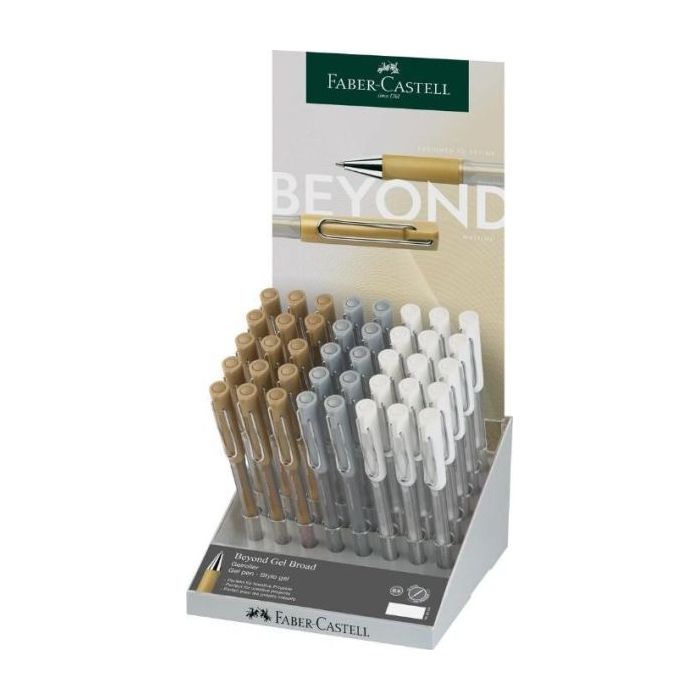 Faber-Castell Artsy Beyond Expositor con 40 Boligrafos de Tinta Gel - Punta de 1mm - Trazo de 0.6mm - Zona de Agarre Engomada -