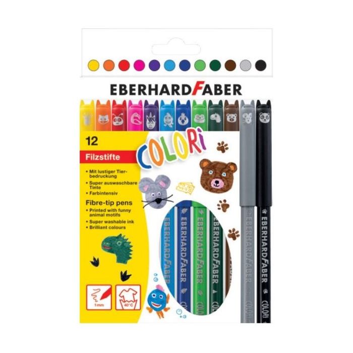 Eberhard Faber Pack con 12 Rotuladores con Estampados de Animales - Trazo de 1mm aprox. - Tinta a Base de Agua - Tapa Ventilada