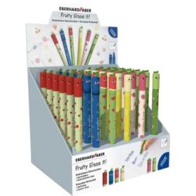 Eberhard Faber Fruity Erase It! Expositor con 36 Boligrafos Borrables - Trazo 0.7mm - Capuchon con Formas de Frutas - Tacto Soft