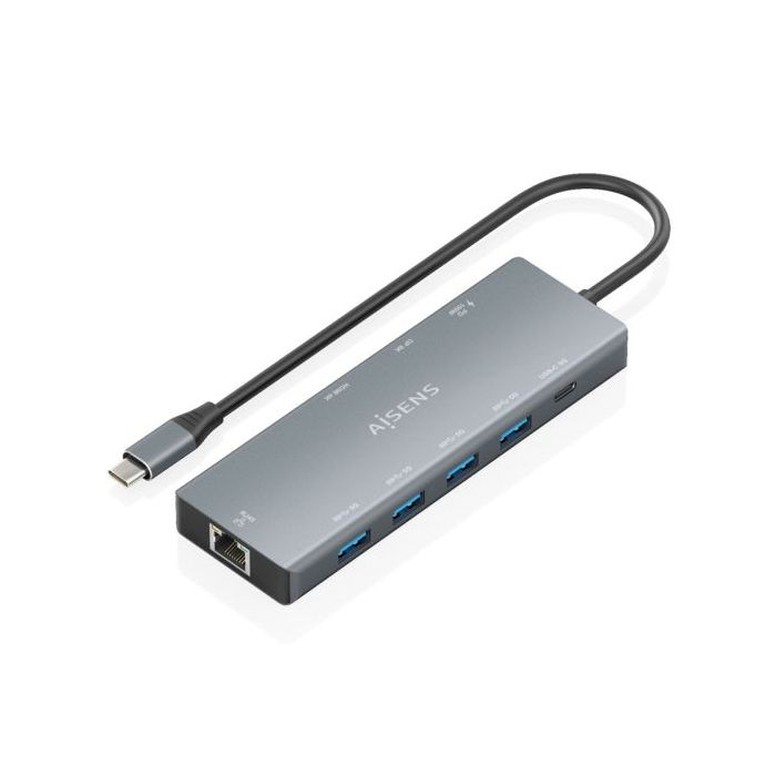 Aisens USB-C Dock 9 en 1 - USB-C a 1xHDMI - 1xDisplayPort - 1xRJ45 - 4xUSB-A 5G - 1xUSB-C 5G - 1xUSB-C PD 100W - 20cm - Color Gr