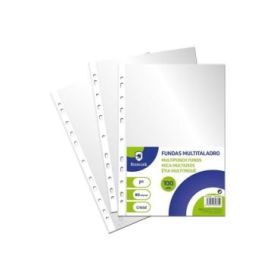 Bismark Pack de 100 Fundas Multitaladro Tamaño Folio 80 Micras - Acabado en Cristal - Ideal para Carpetas con Mecanismo de Anill