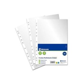 Bismark Pack de 100 Fundas Multitaladro Tamaño A4 35 Micras - Acabado en Cristal - Ideal para Carpetas con Mecanismo de Anillas