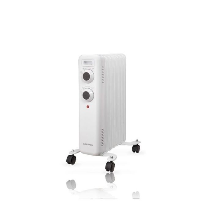 Daewoo DW9502 Radiador de Aceite - Potencia 1500W - 7 Elementos - Termostato Regulable - Ruedas - Asa de Transporte - Indicador