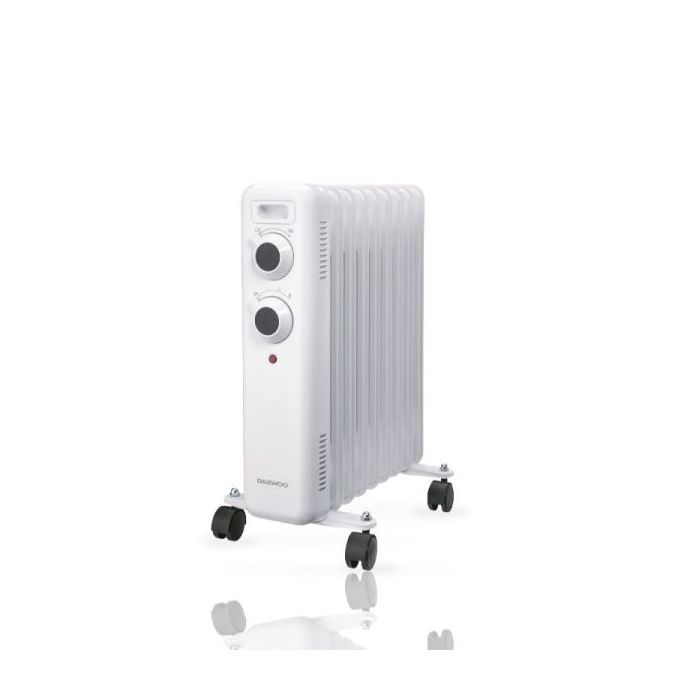 Daewoo DW9503 Radiador de Aceite - Potencia 2000W - 9 Elementos - Termostato Regulable - Ruedas - Asa de Transporte - Indicador