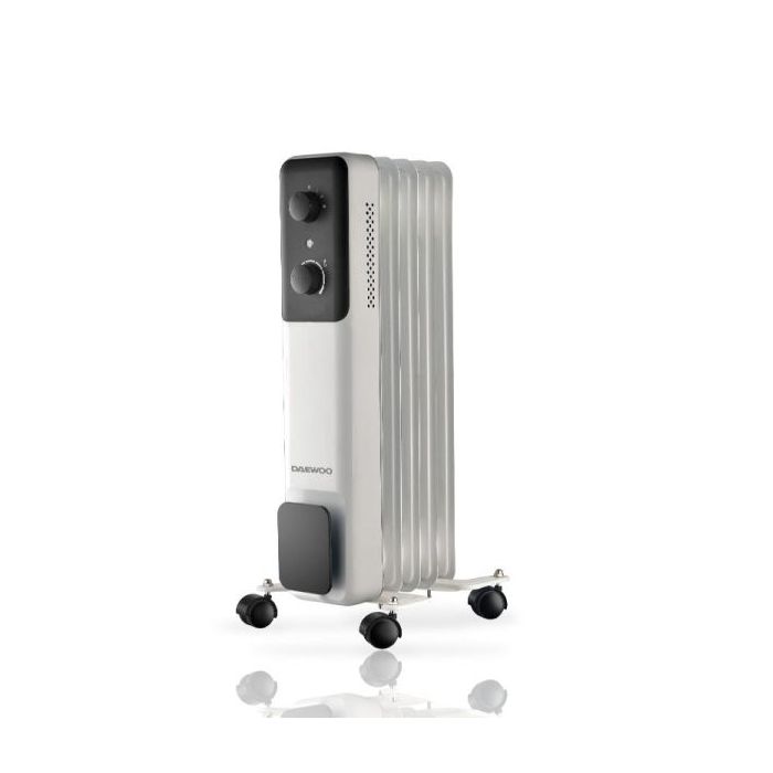 Daewoo DW9504 Radiador de Aceite - Potencia 1000W - 5 Elementos - Termostato Regulable - Ruedas - Asa de Transporte - Funcionami