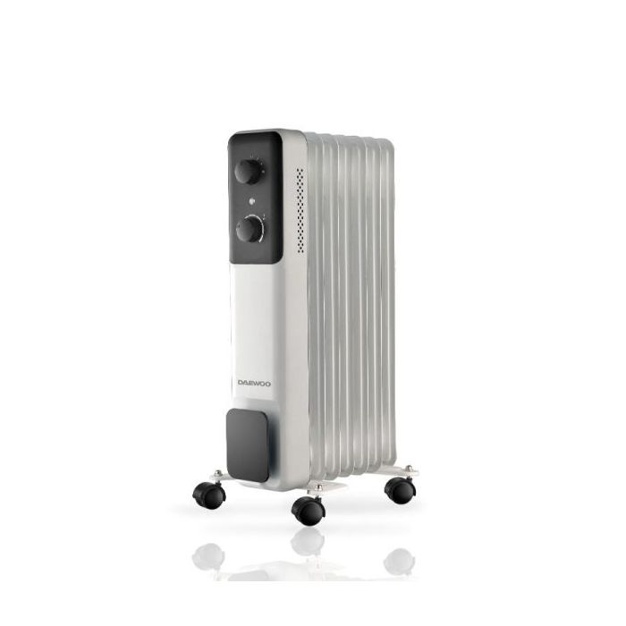 Daewoo DW9505 Radiador de Aceite - Potencia 1500W - 7 Elementos - Termostato Regulable - Ruedas - Asa de Transporte - Funcionami