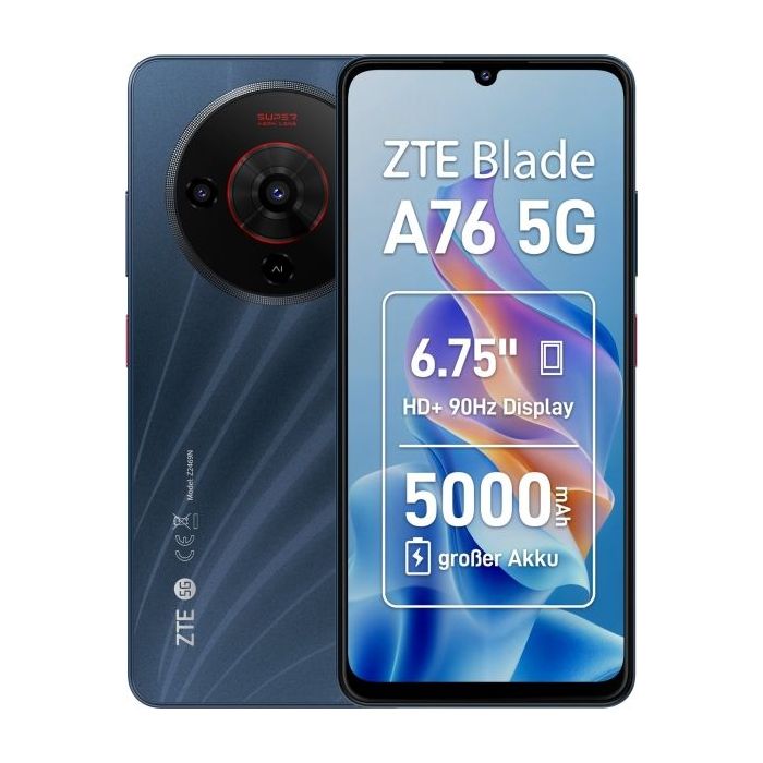 ZTE Blade A76 5G Smartphone Pantalla 6,75  - 6+6 GB RAM - 128 GB - 90 Hz - Camara 50 MP -  Bateria 5000 mAh - Color Negro