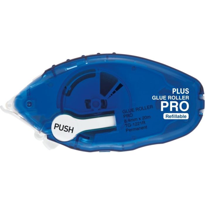 Plus Pro Roller Adhesivo Permanente 8.4mm x 20m - Recargable - Aplicacion Limpia - Preciso y Reciclable