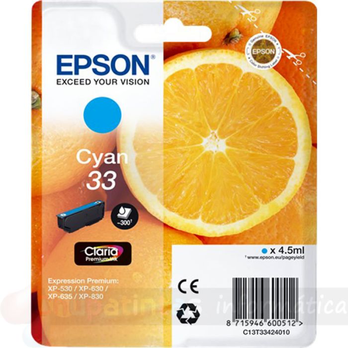 Epson T3342 (33) Cian Cartucho de Tinta Original - C13T33424012