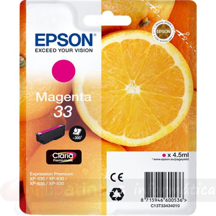 Epson T3343 (33) Magenta Cartucho de Tinta Original - C13T33434012