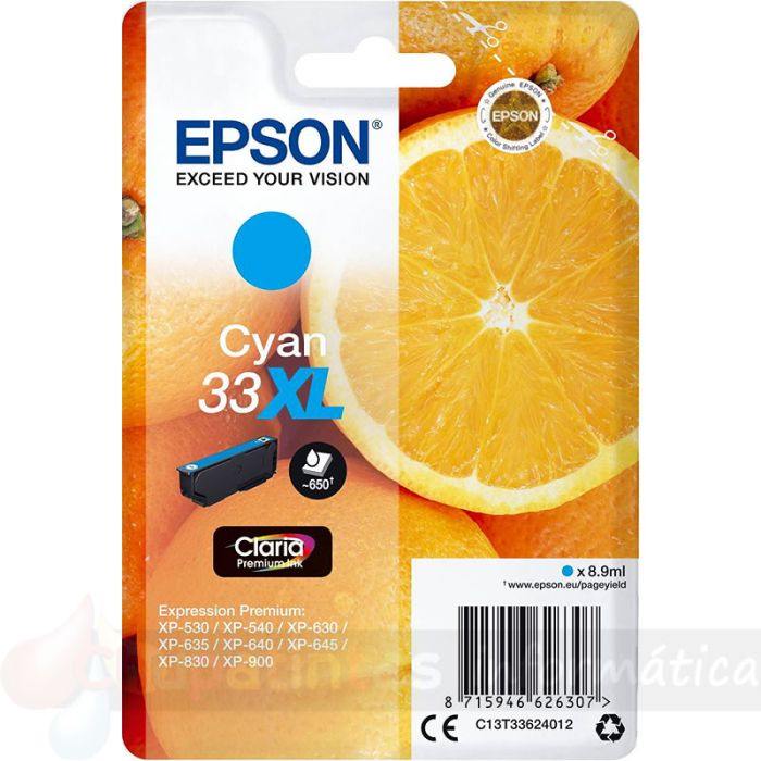 Epson T3362 (33XL) Cian Cartucho de Tinta Original - C13T33624012