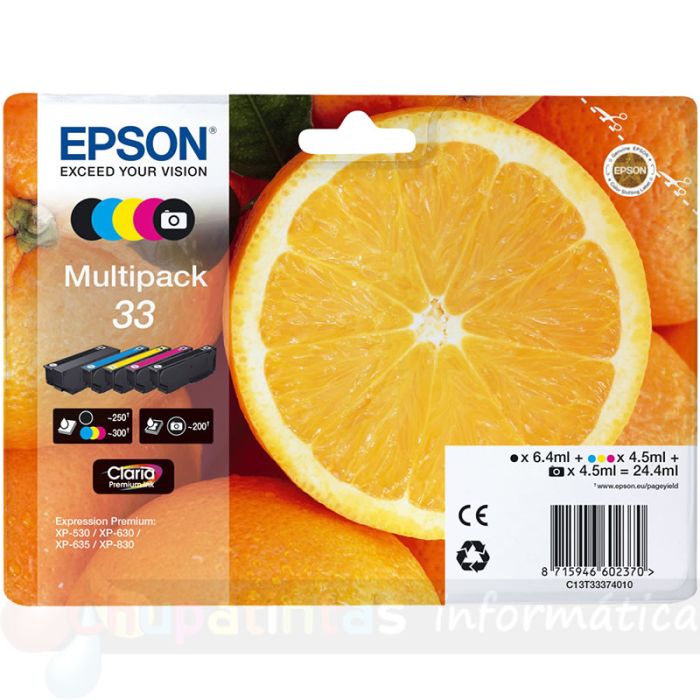 Epson T3337 (33) Pack de 5 Cartuchos de Tinta Originales - C13T33374011