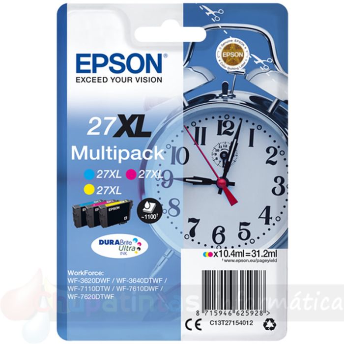 Epson T2715 (27XL) Pack de 3 Cartuchos de Tinta Originales - C13T27154012