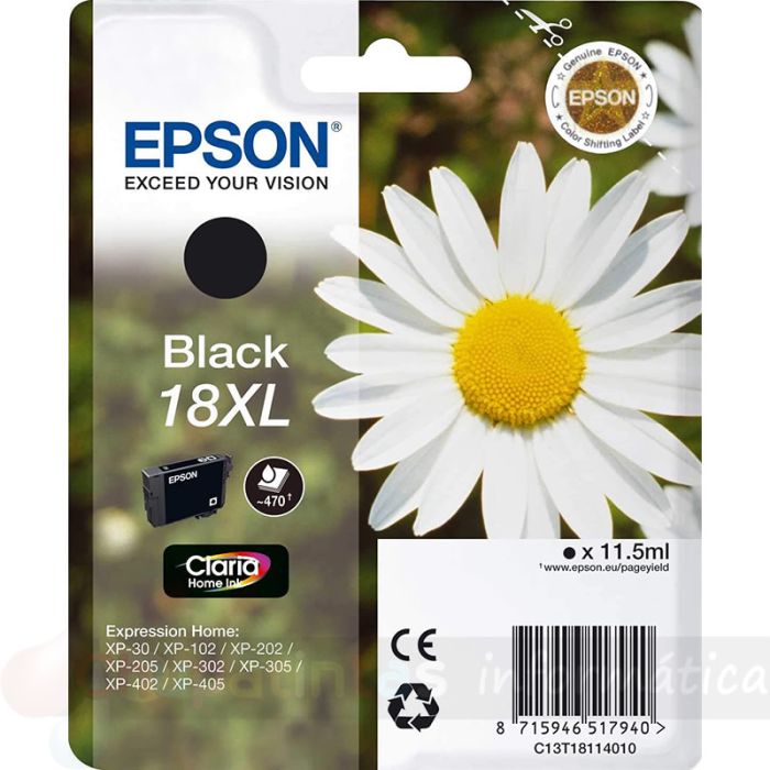 Epson T1811 (18XL) Negro Cartucho de Tinta Original - C13T18114012