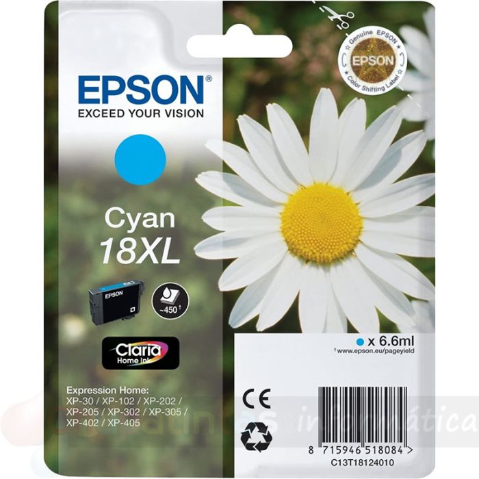 Epson T1812 (18XL) Cian Cartucho de Tinta Original - C13T18124012
